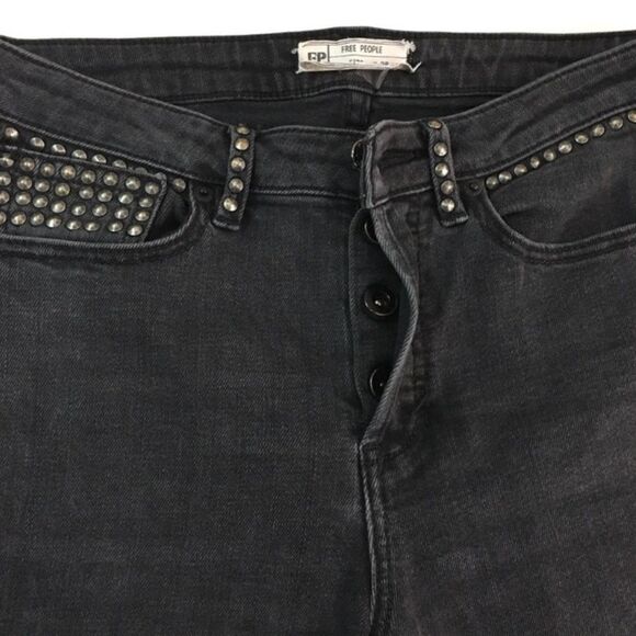 Free People SZ 27 Payton High Waist Studded Jeans Faded Black 80’s Retro Grunge - Picture 9 of 16